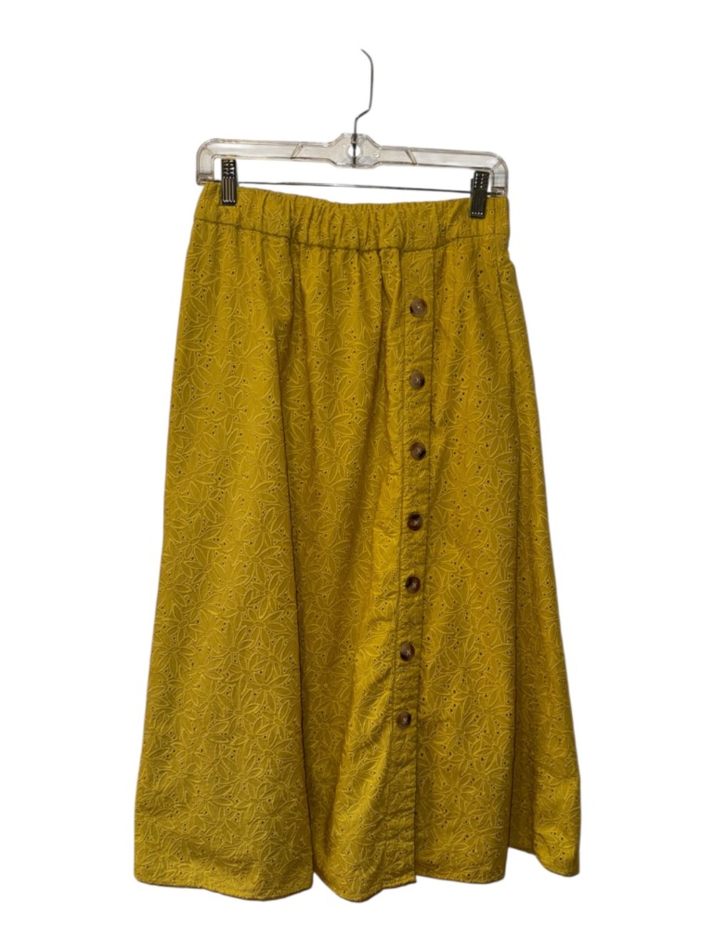 Madewell Yellow Eyelet Side Button Midi Skirt in Dream-On Daisy - Picture 4 of 12